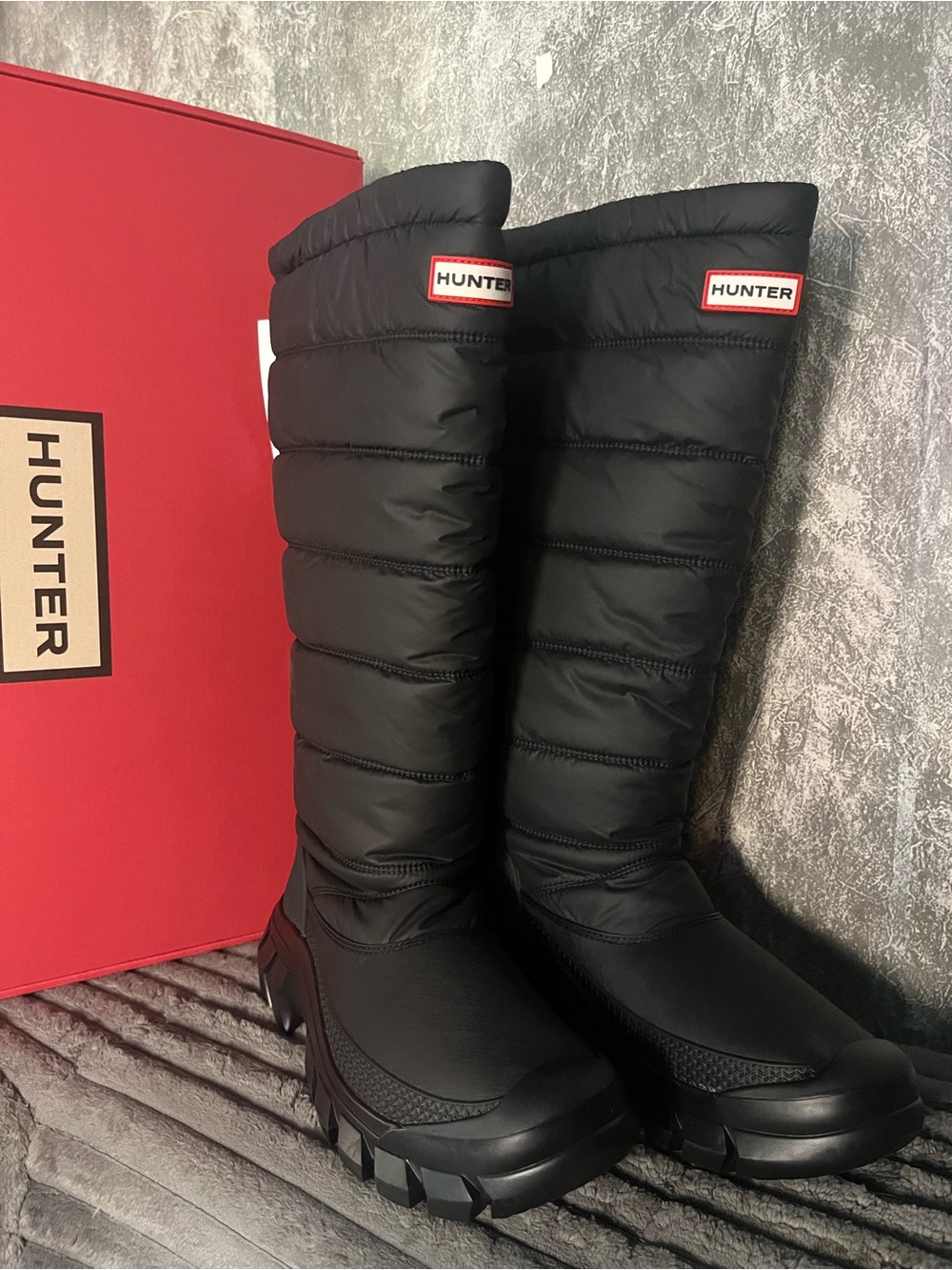 Hunter Black Quilted Over-The-Knee Boots - Women's
